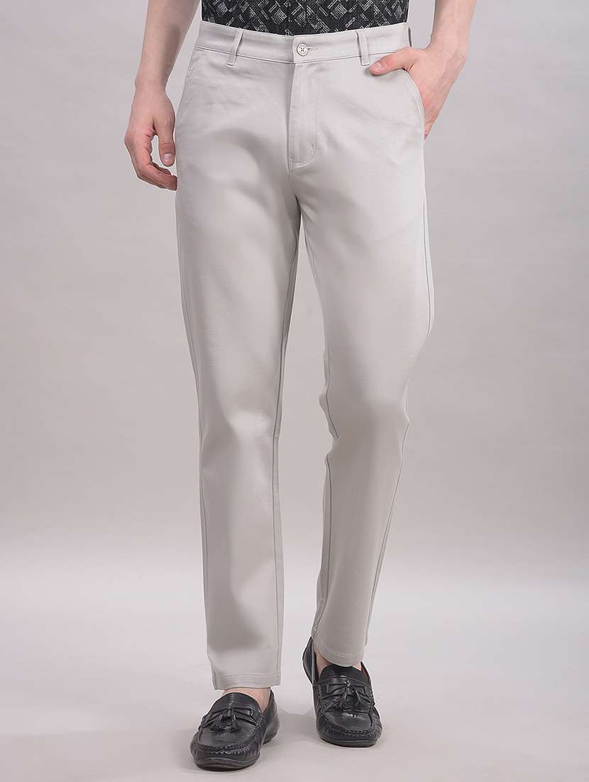men solid mid rise chinos casual trouser