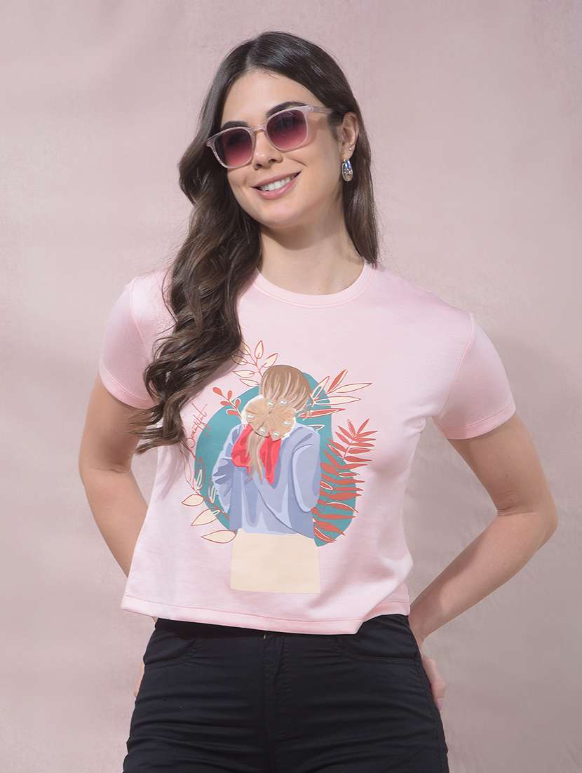 women front print round neck t-shirt