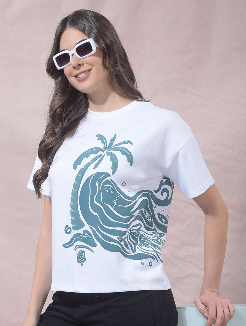 women printed round neck short sleeves t-shirt