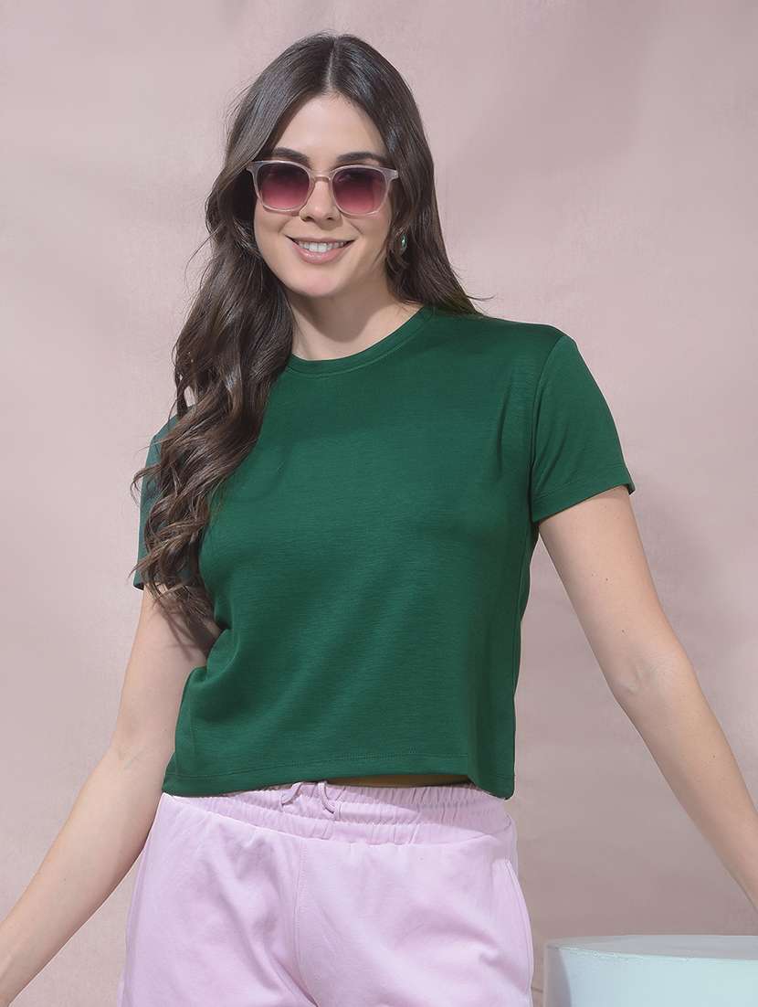 women solid round neck short sleeves t-shirt