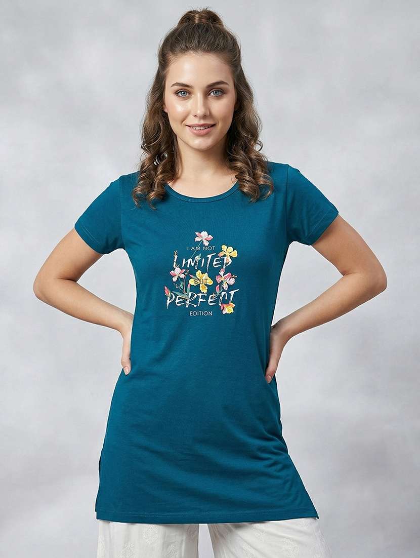 women pack of 2 printed round neck lounge-tshirt - 22465608 -  Standard Image - 1