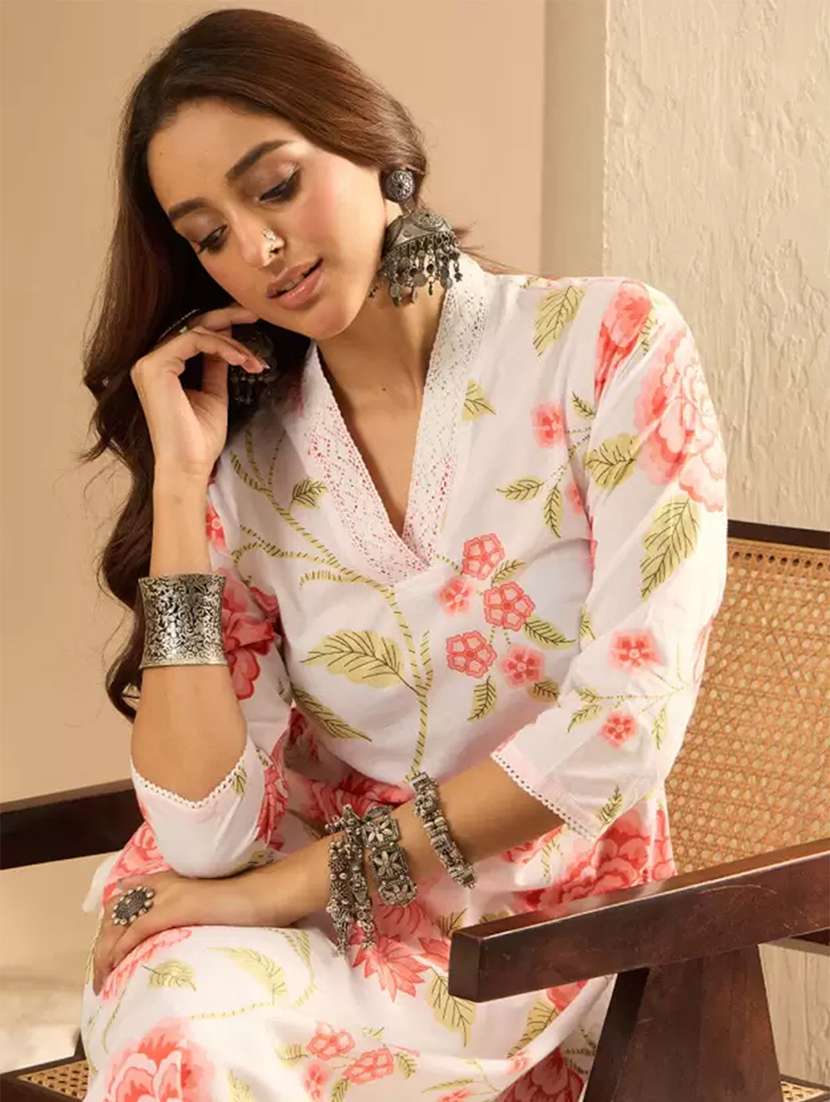 women beige cotton blend straight kurta - 22465775 -  Standard Image - 1