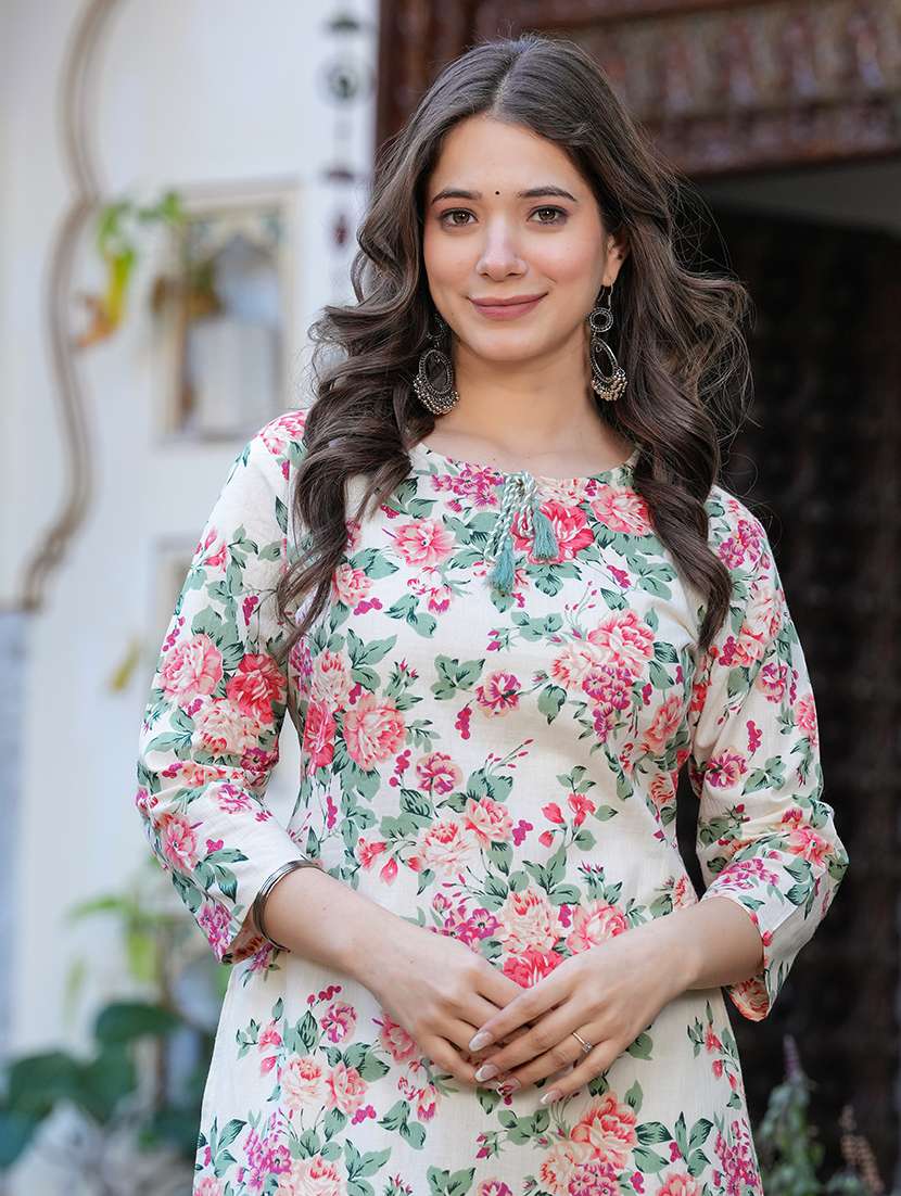 women cream cotton blend straight kurta - 22465778 -  Standard Image - 1