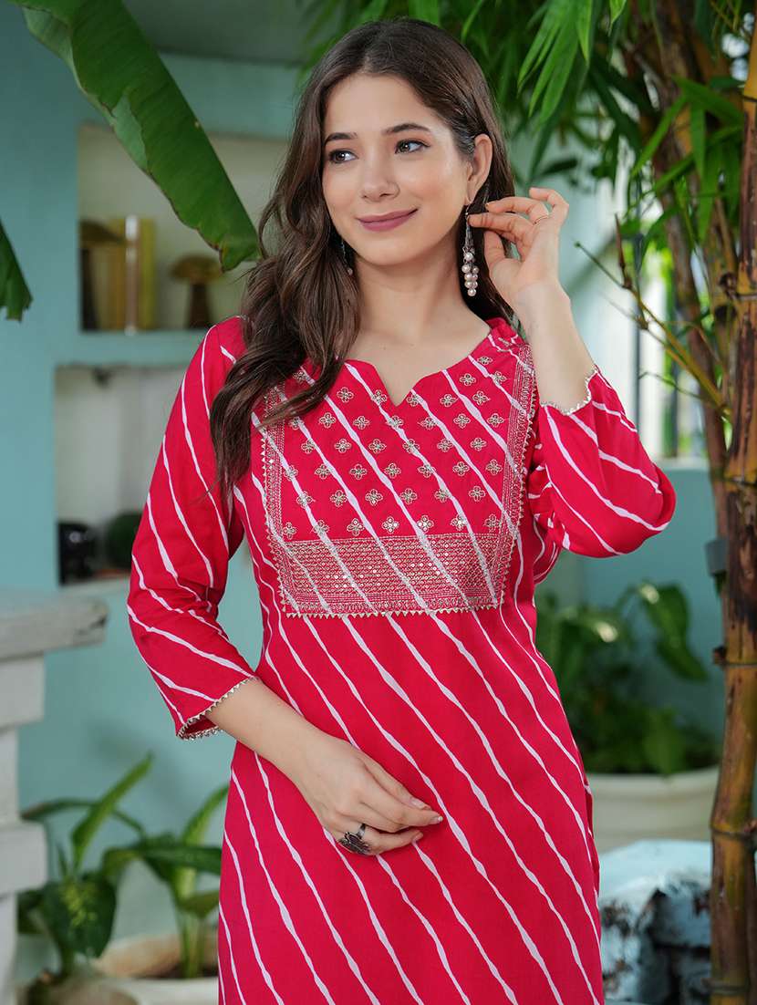 women pink cotton blend straight kurta - 22465779 -  Standard Image - 1