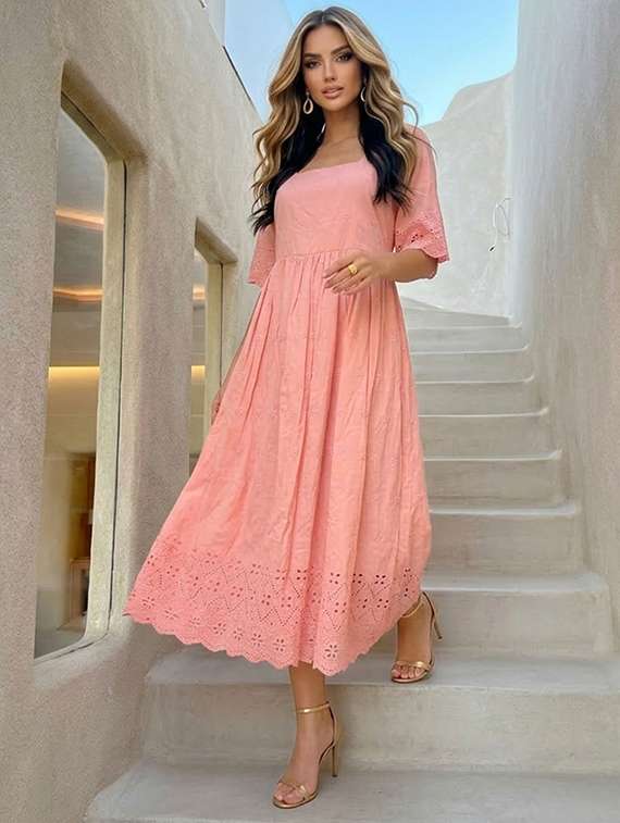 women pink cotton blend gown dress - 22465783 -  Standard Image - 1