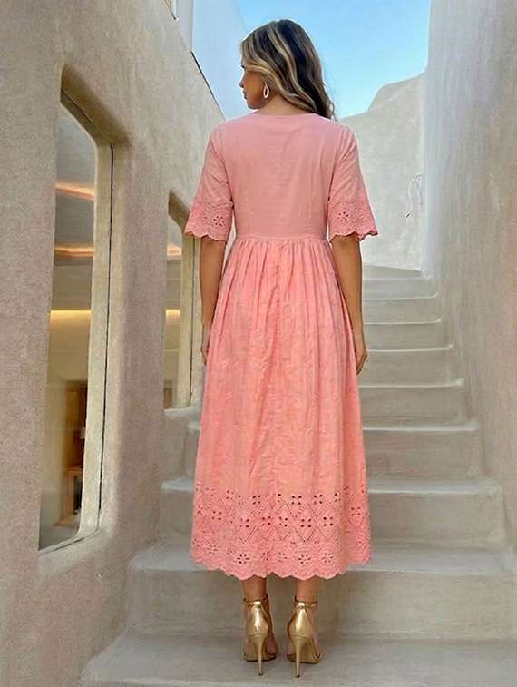 women pink cotton blend gown dress - 22465783 -  Standard Image - 4