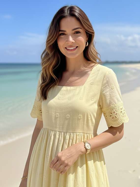 women yellow cotton blend gown dress - 22465784 -  Standard Image - 1