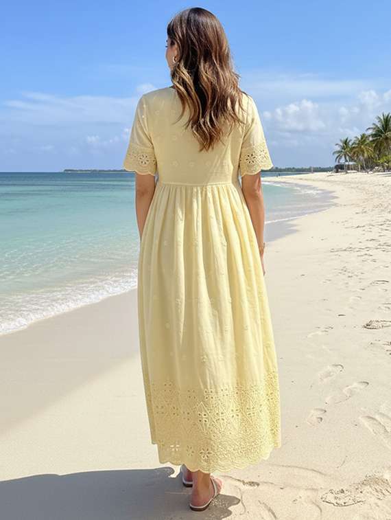 women yellow cotton blend gown dress - 22465784 -  Standard Image - 4