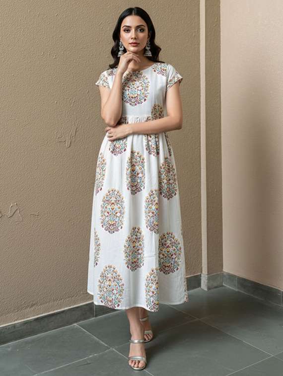 women white cotton blend gown dress - 22465786 -  Standard Image - 1
