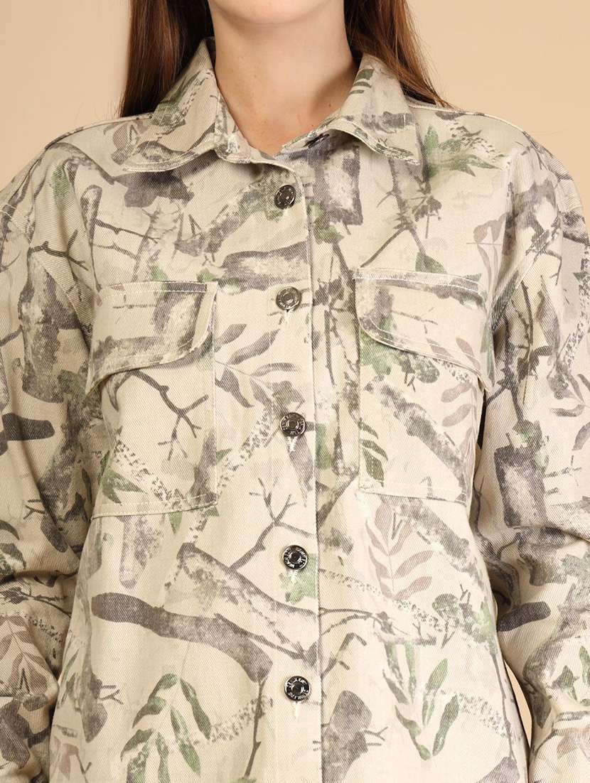 women printed collared long sleeve shirt - 22465792 -  Standard Image - 1