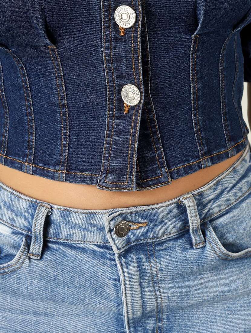 women solid blue cotton crop top - 22465913 -  Standard Image - 4