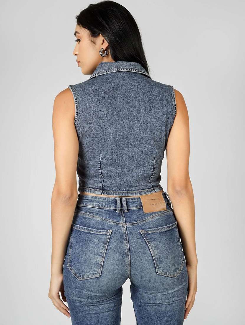 women solid blue cotton crop top - 22465915 -  Standard Image - 4