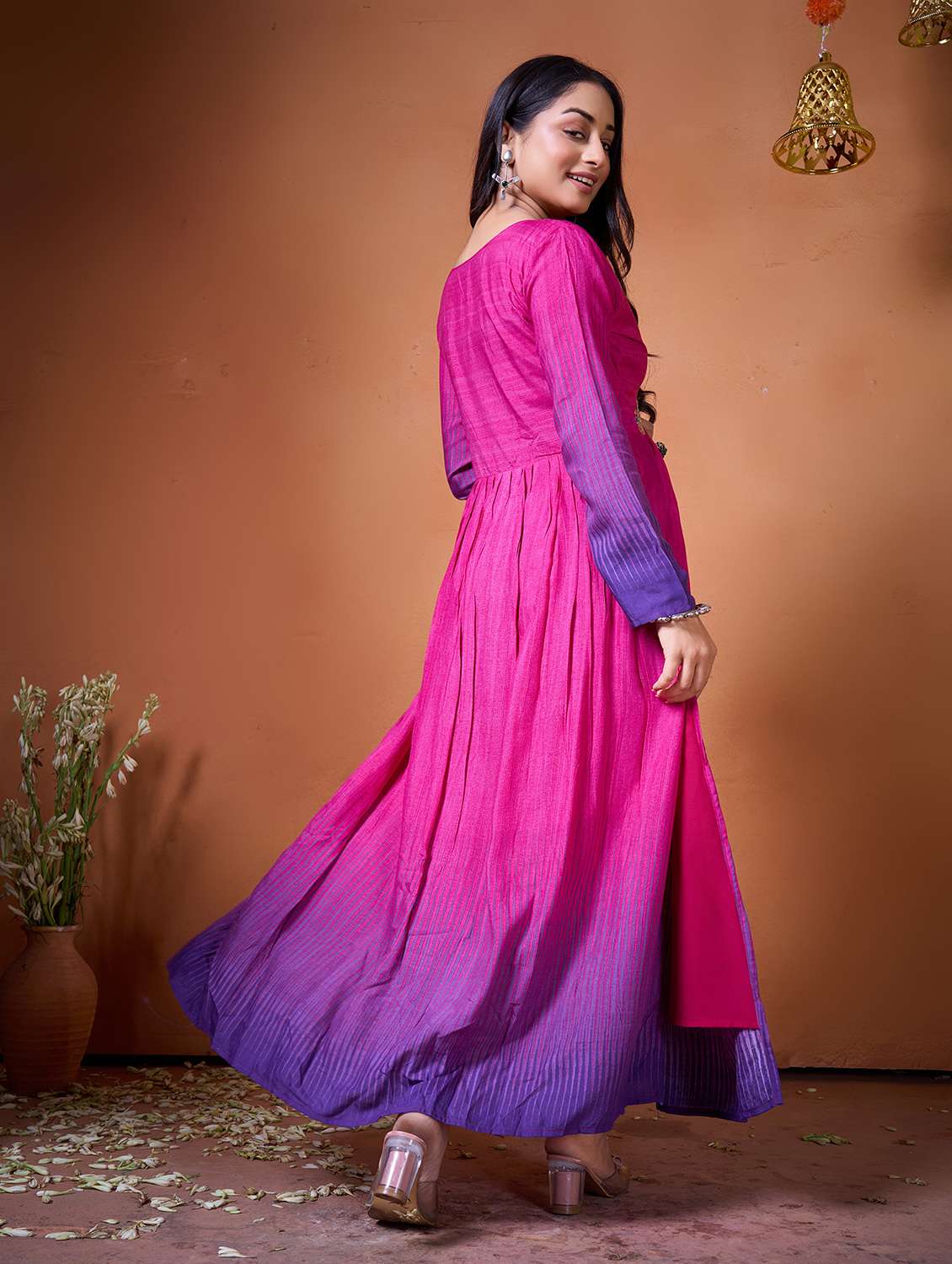 women purple silk blend fit & flare gown - 22465917 -  Standard Image - 4