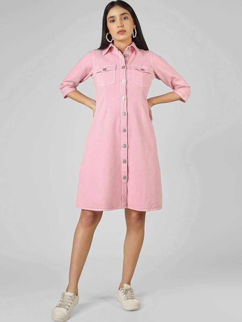 women pink cotton shirt dress - 22465920 -  Standard Image - 1