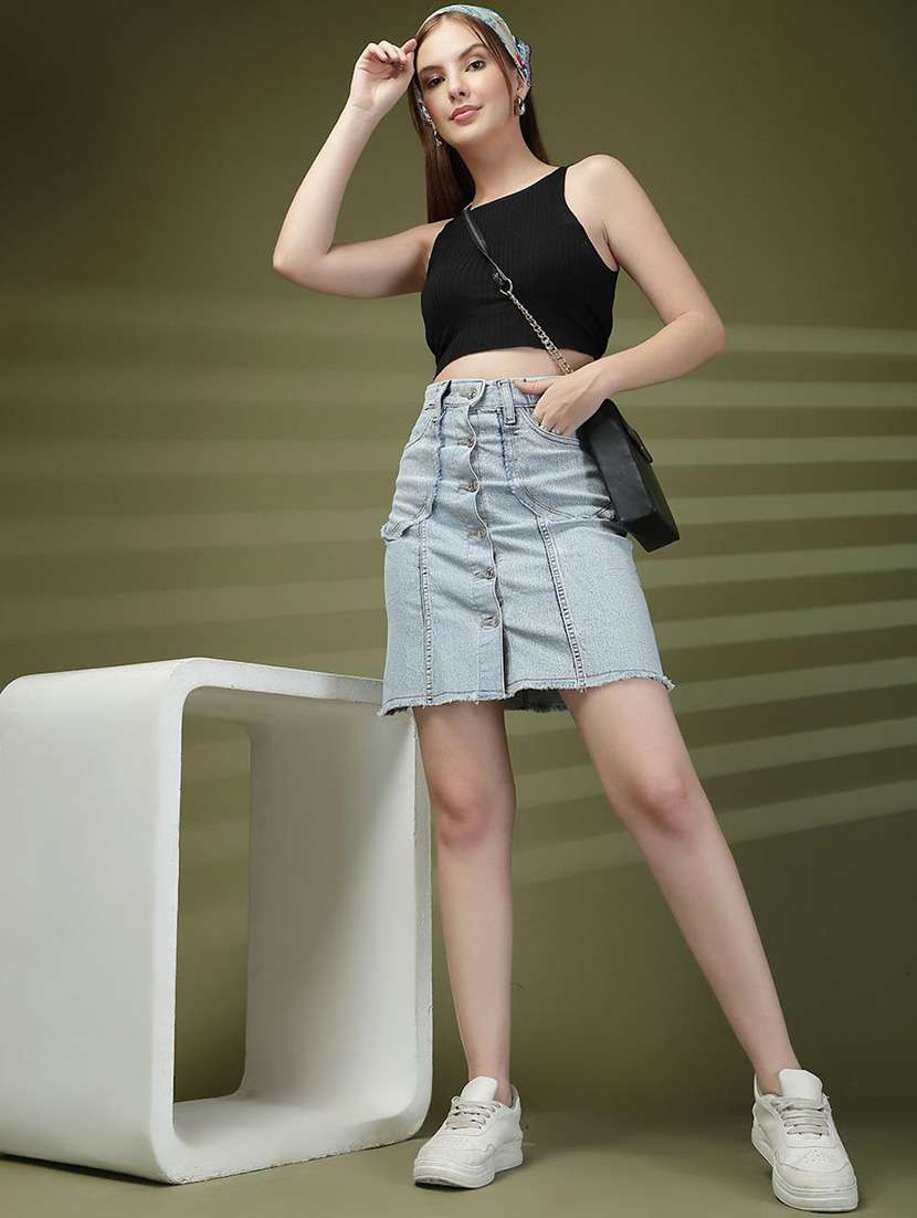 women blue denim a-line skirt - 22466027 -  Standard Image - 4