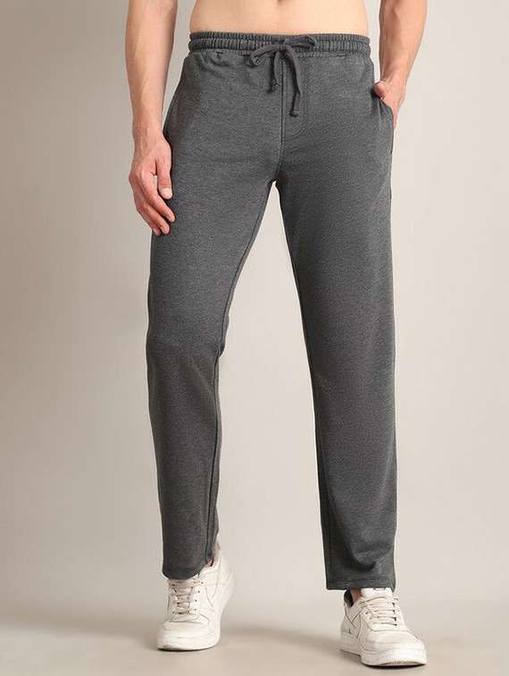men solid mid rise full length track pant