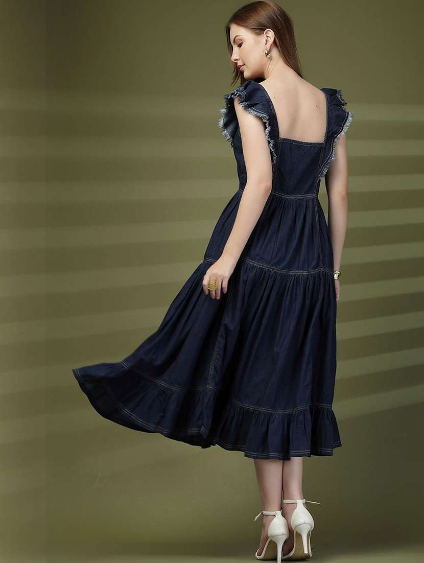 women navi blue denim fit & flare dress - 22466273 -  Standard Image - 4