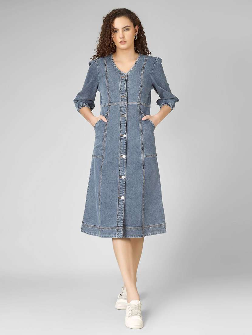 women blue denim a-line dress - 22466274 -  Standard Image - 1