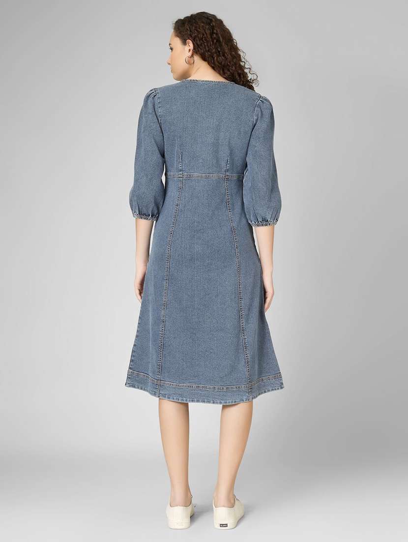 women blue denim a-line dress - 22466274 -  Standard Image - 4