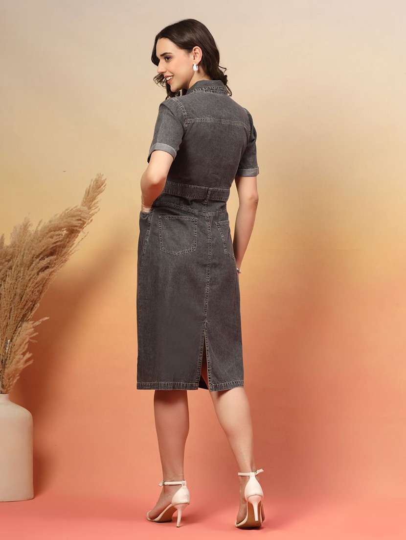grey denim aline dress - 22466278 -  Standard Image - 4