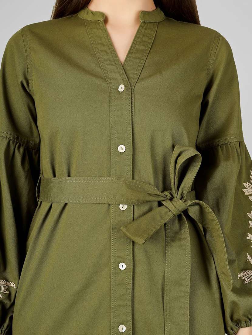 women olive cotton shirt dress - 22466279 -  Standard Image - 1