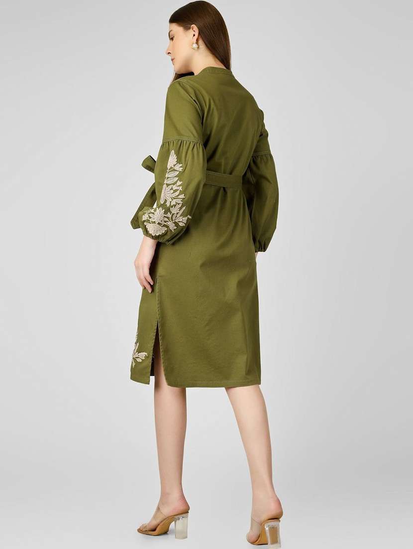 women olive cotton shirt dress - 22466279 -  Standard Image - 4