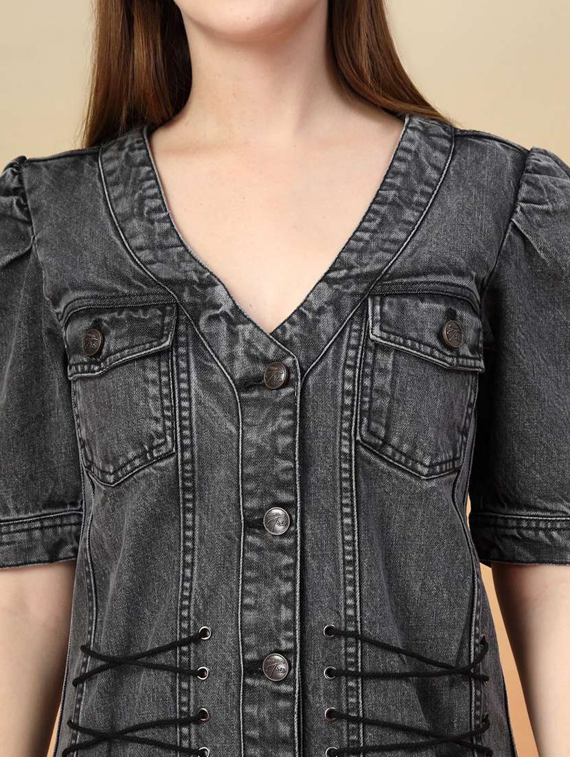 Women Grey Cotton A-line Dress - 22466284 -  Standard Image - 1