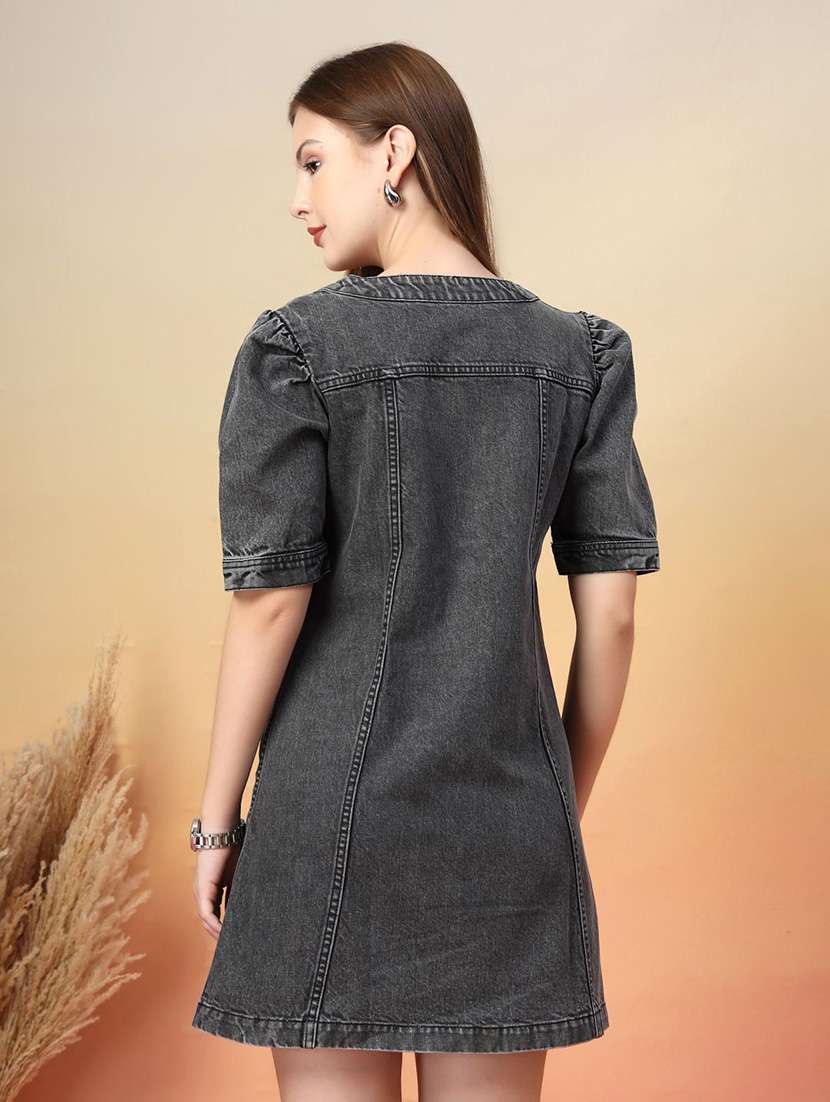 Women Grey Cotton A-line Dress - 22466284 -  Standard Image - 4