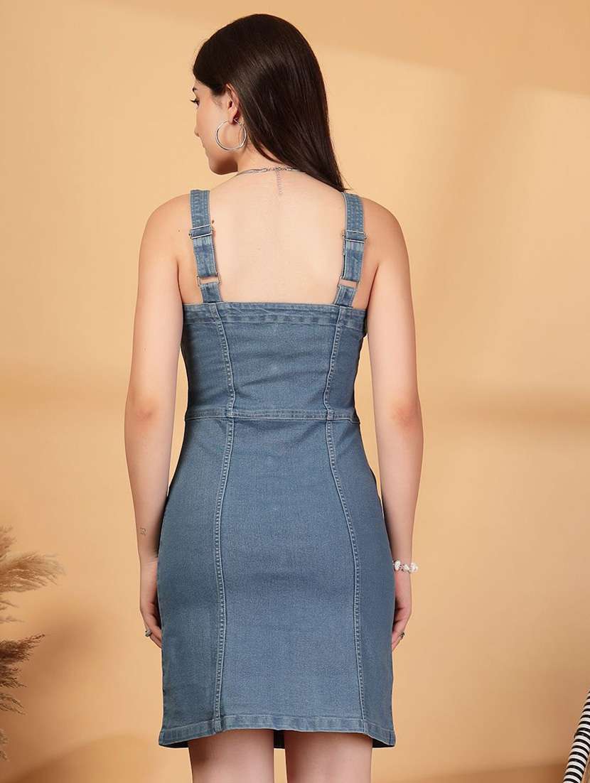 women blue denim a-line dress - 22466287 -  Standard Image - 4