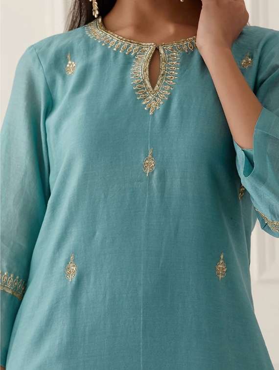women blue kurta dupatta set - 22466303 -  Standard Image - 1
