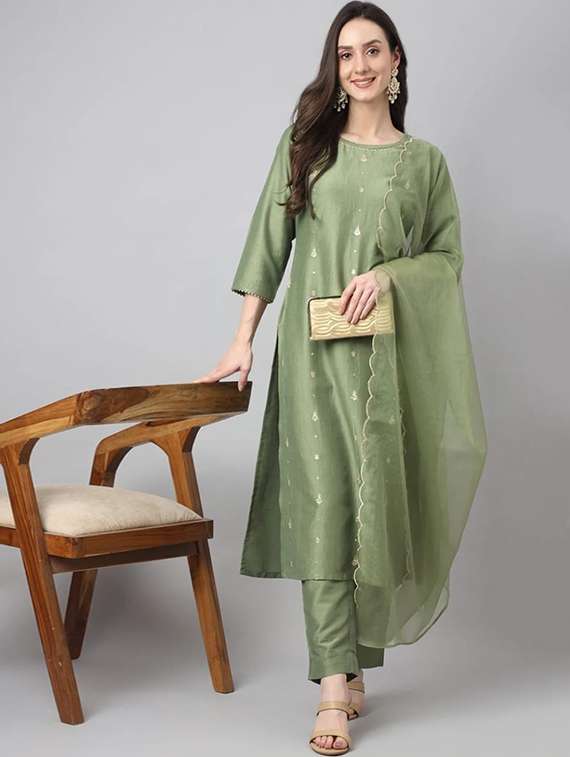 women sea green kurta dupatta set