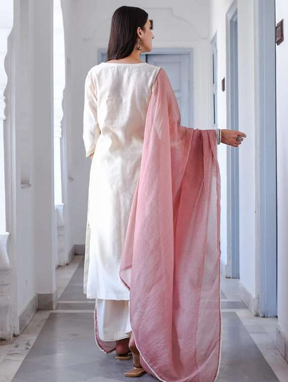 women self design cream kurta dupatta set - 22466312 -  Standard Image - 4