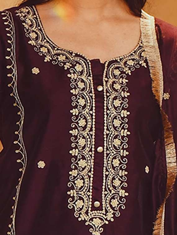 women maroon kurta dupatta set - 22466318 -  Standard Image - 1