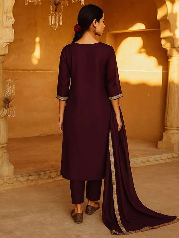 women maroon kurta dupatta set - 22466318 -  Standard Image - 4