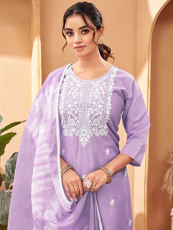 women lavender kurta dupatta set - 22466330 -  Standard Image - 1