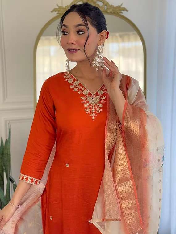 women orange kurta dupatta set - 22466333 -  Standard Image - 1