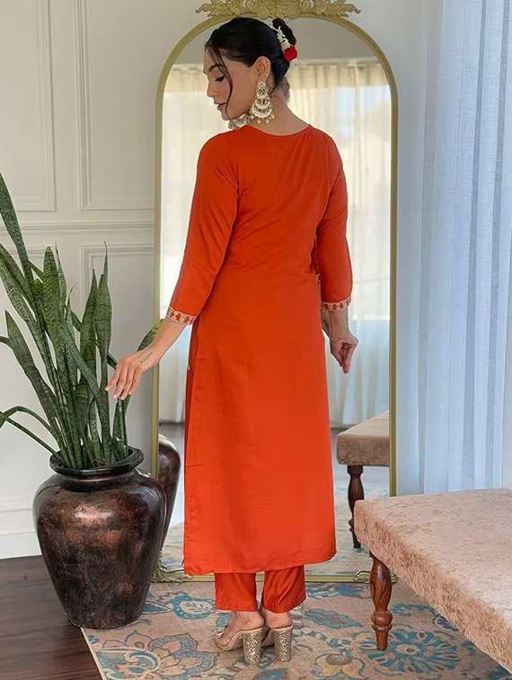women orange kurta dupatta set - 22466333 -  Standard Image - 4