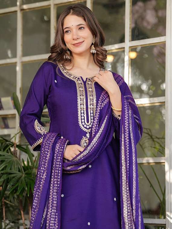 women purple kurta dupatta set - 22466338 -  Standard Image - 1