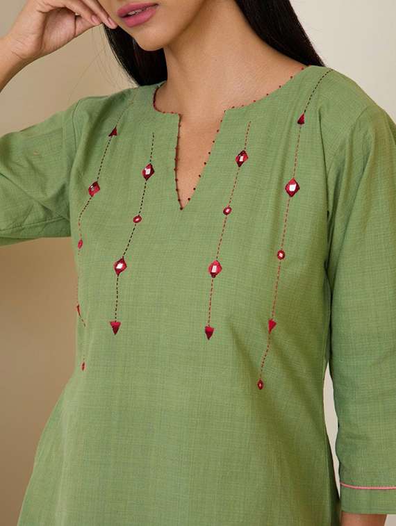 women green  self design kurta dupatta set - 22466345 -  Standard Image - 1