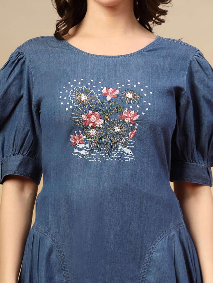 women blue denim fit & flare dress - 22466348 -  Standard Image - 1