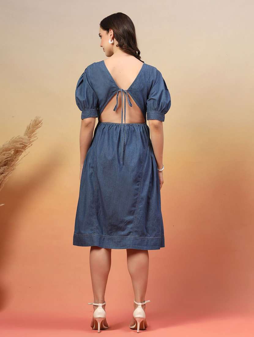 women blue denim fit & flare dress - 22466348 -  Standard Image - 4