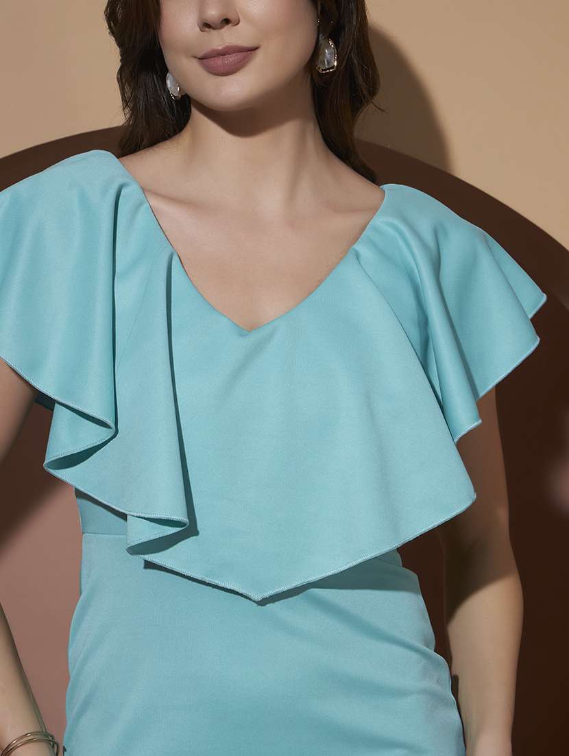 women aqua blue lycra blend bodycon dress - 22466404 -  Standard Image - 1