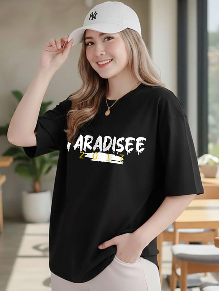 women typographic short sleeve oversized t-shirt - 22466705 -  Standard Image - 1
