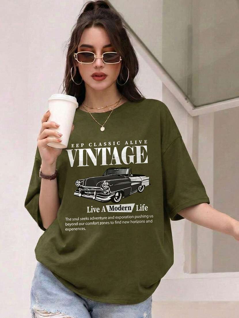 women printed short sleeve oversized t-shirt - 22466757 -  Standard Image - 1