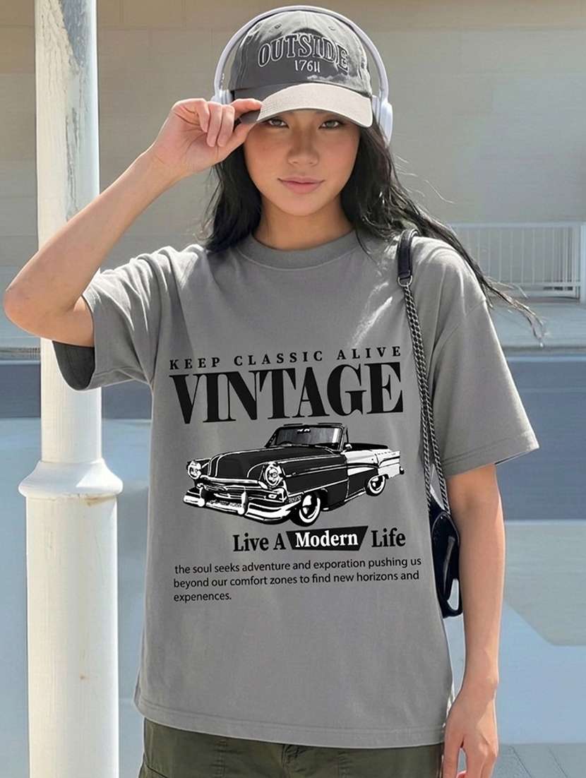women printed short sleeve oversized t-shirt - 22466759 -  Standard Image - 1