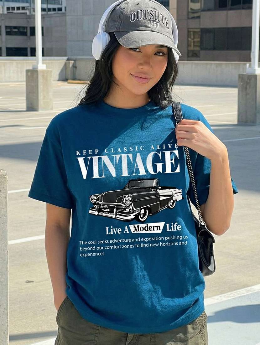 women printed short sleeve oversized t-shirt - 22466760 -  Standard Image - 1