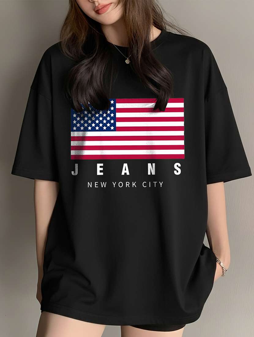 Women Printed Short Sleeve Oversized T-shirt - 22466803 -  Standard Image - 1