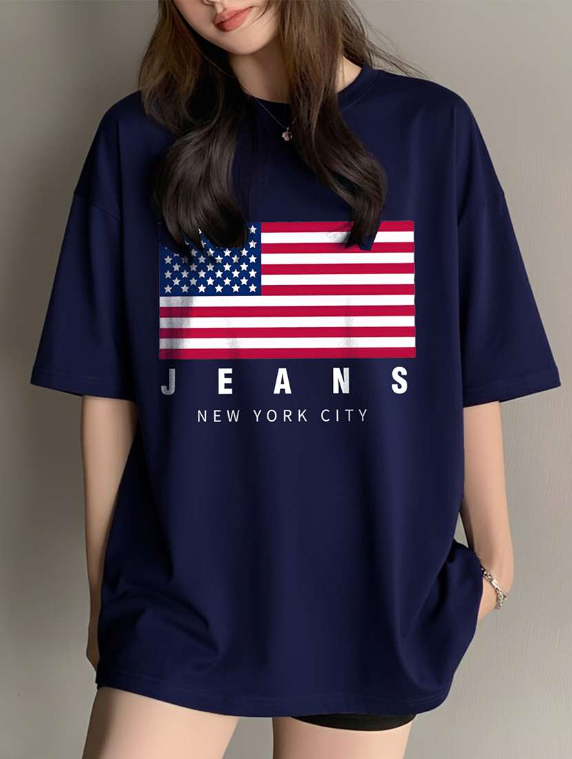 women printed short sleeve oversized t-shirt - 22466807 -  Standard Image - 1