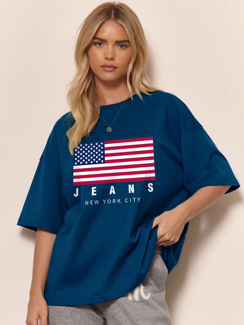women printed short sleeve oversized t-shirt - 22466811 -  Standard Image - 1