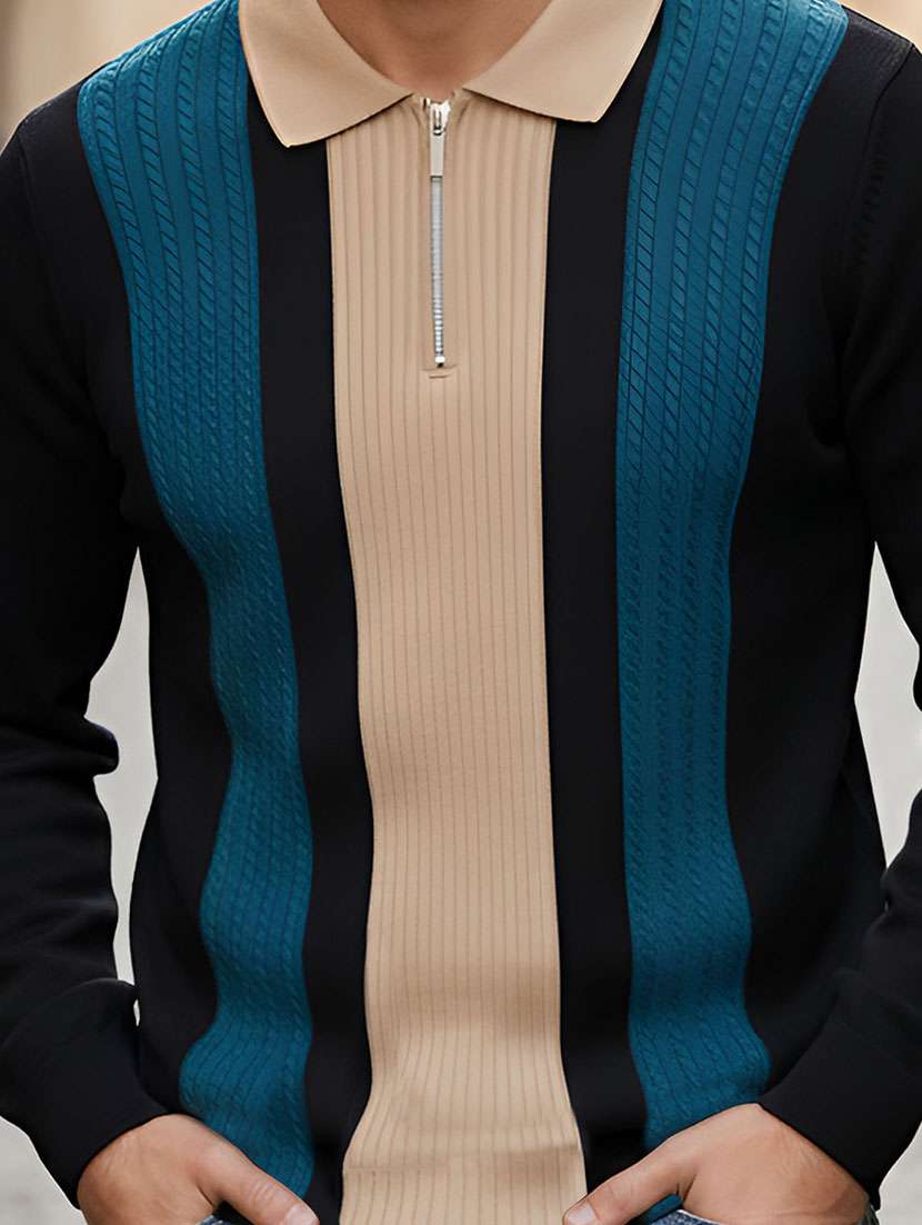 men color block long sleeve regular fit polo t-shirt - 22467134 -  Standard Image - 4